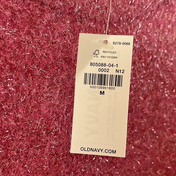 NWT Old Navy Eyelash Sweater Pink Glitter Size Medium Crew Neck Long Sleeves - Picture 4 of 13
